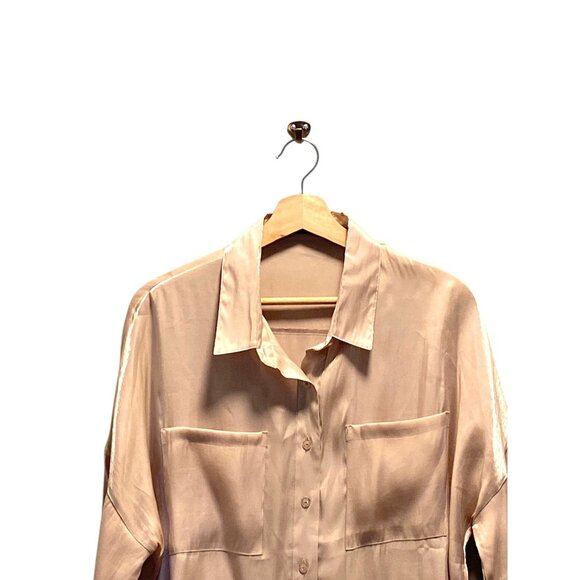 Nasty Gal Shiny Lame Ling Sleeve Button Down Blouse Gold Size 10 Holiday Party - Picture 6 of 15